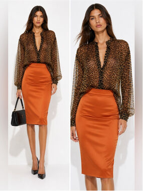 Saint Laurent Paris ysl Leopard Print Silk Blouse Sheer Oversized Luxury